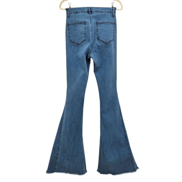 Three Bird Nest Womens Medium Jeans Bell Bottoms High Waisted Raw Hem Hippie - Picture 3 of 8